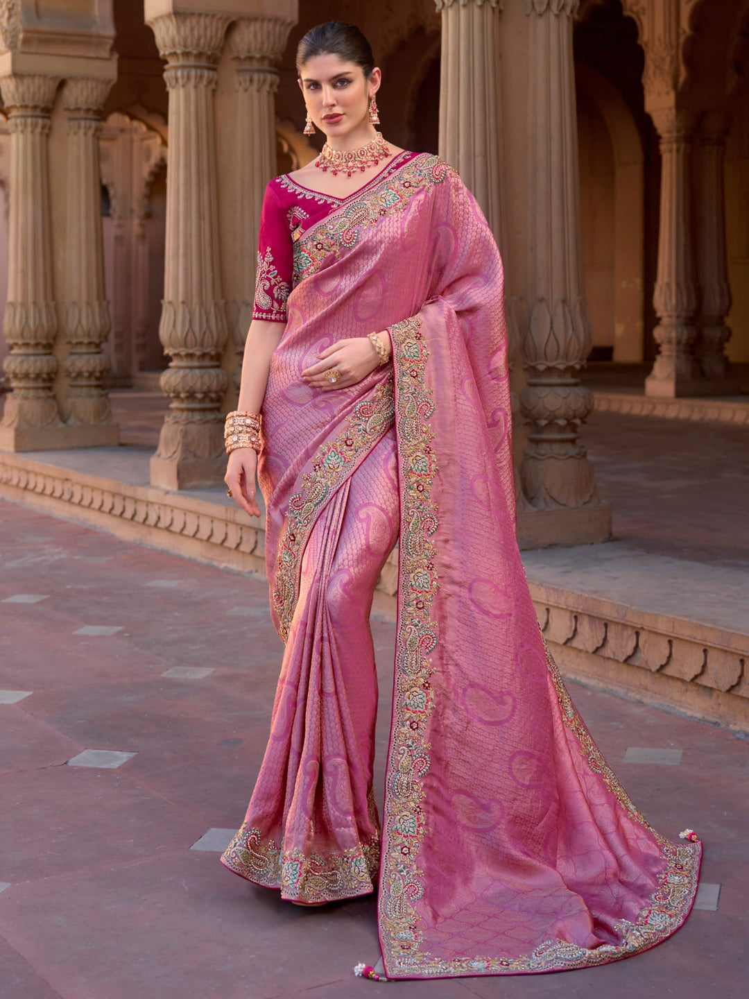 Pink silk saree crafted for elegance and style.