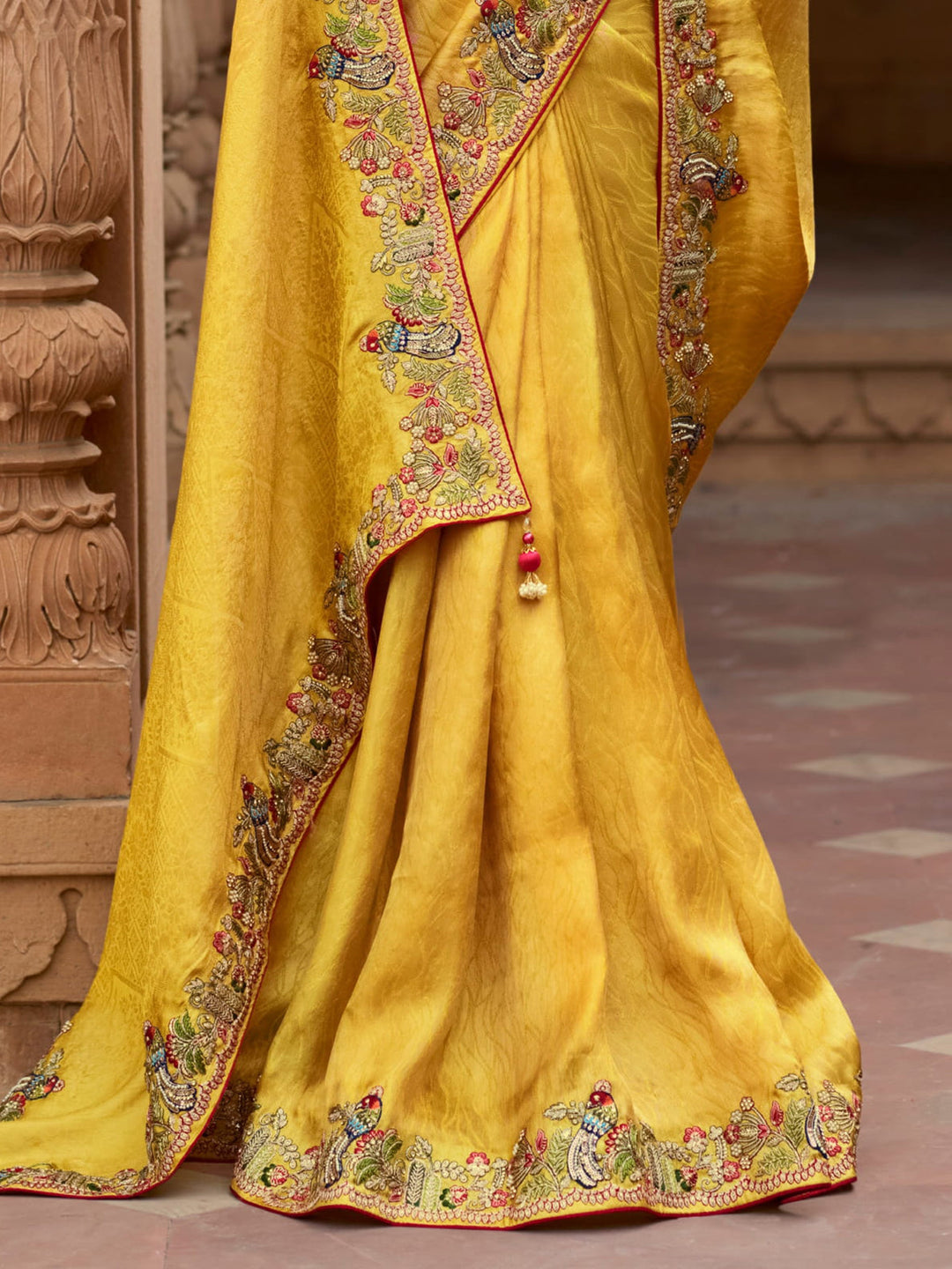 Vibrant color luxurious fabric exclusive attire crafted for elegance and style.