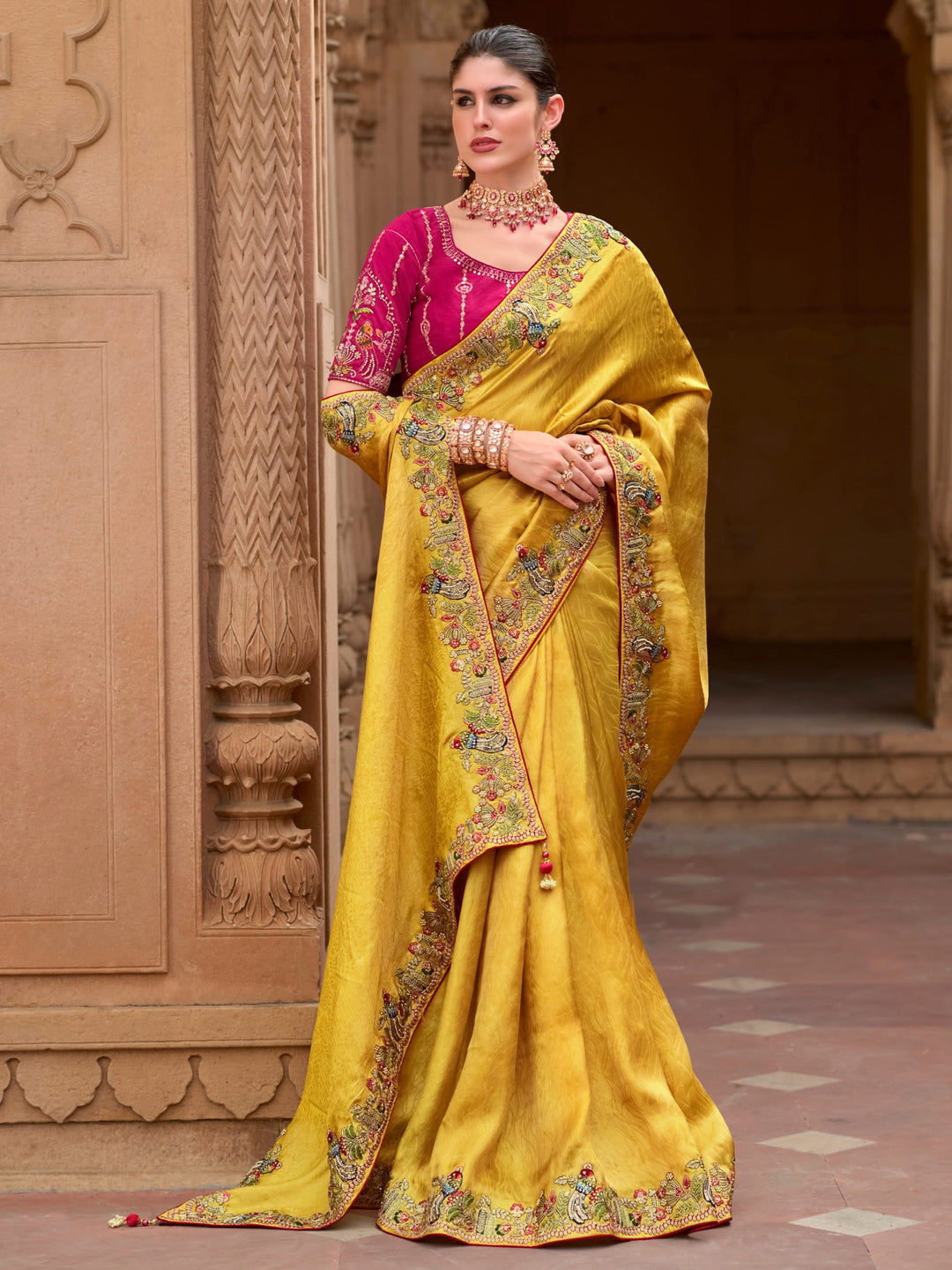 Pink silk saree crafted for elegance and style.