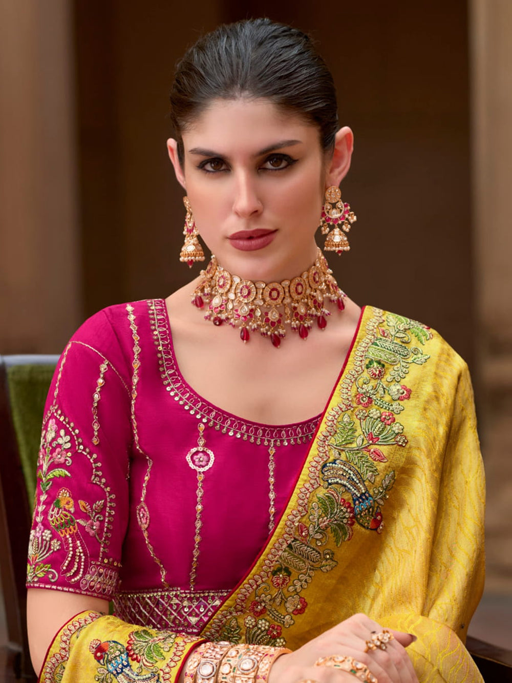 Vibrant color luxurious fabric exclusive attire crafted for elegance and style.