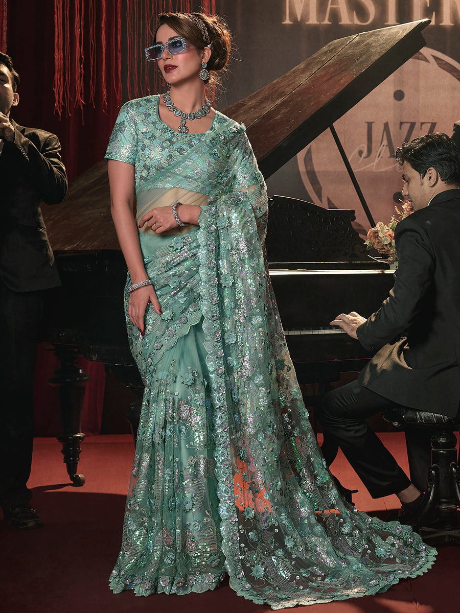 Green silk saree crafted for elegance and style.