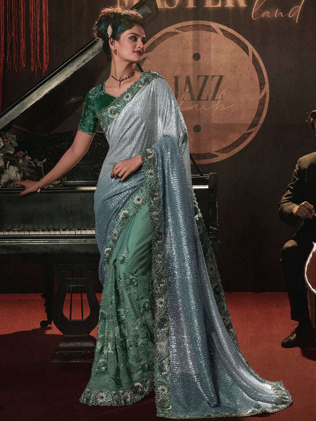 Green silk saree crafted for elegance and style.