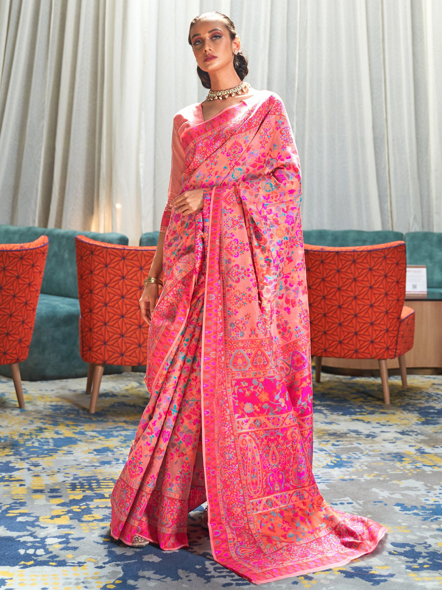 Pink silk saree crafted for elegance and style.