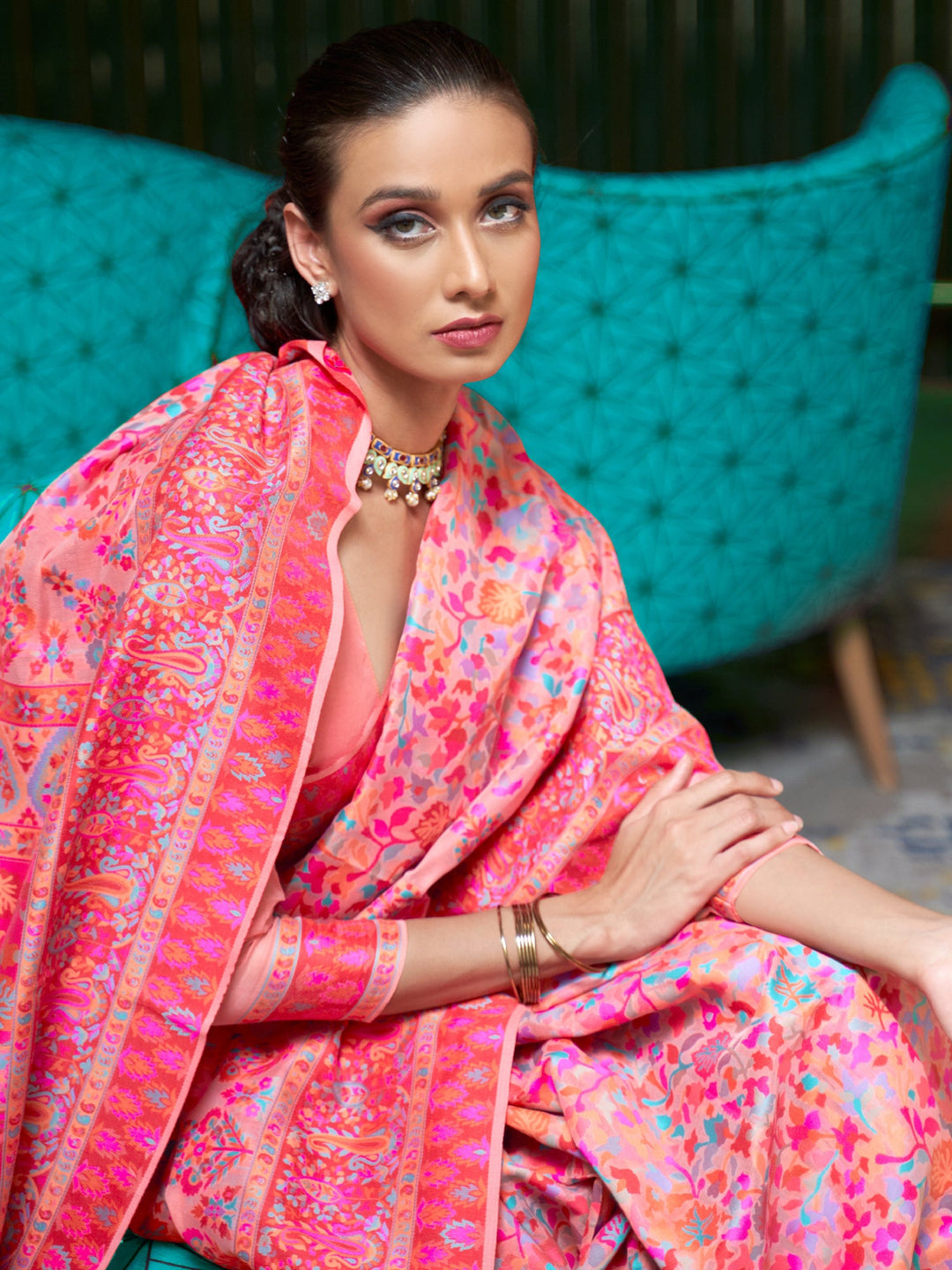 Vibrant color luxurious fabric exclusive attire crafted for elegance and style.