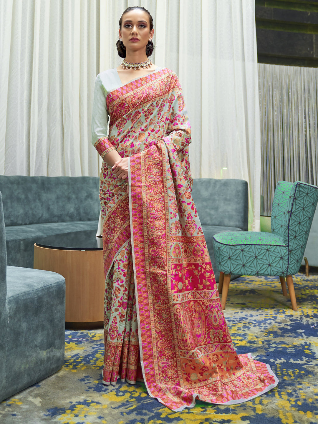 Pink silk saree crafted for elegance and style.