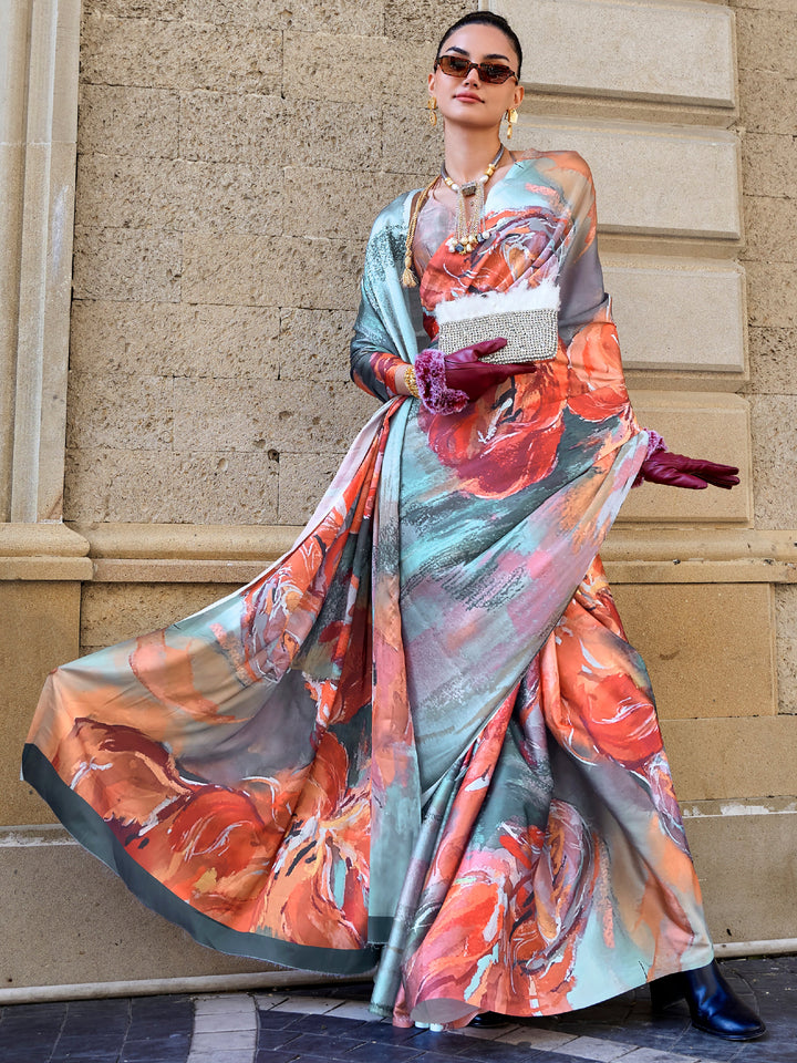 Vibrant color satin saree crafted for elegance and style.