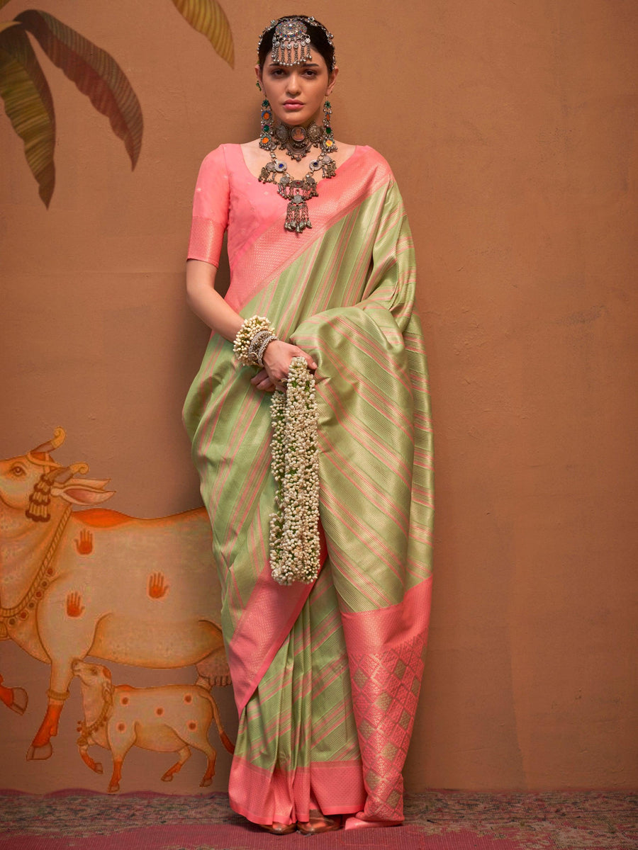 Green silk saree crafted for elegance and style.