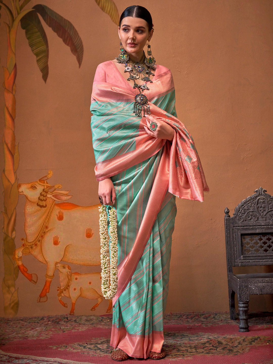 Vibrant color luxurious fabric exclusive attire crafted for elegance and style.