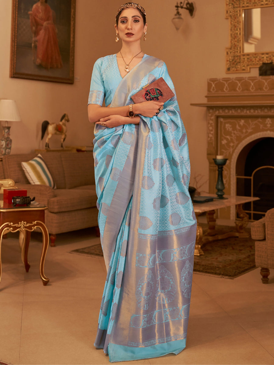 Blue silk saree crafted for elegance and style.