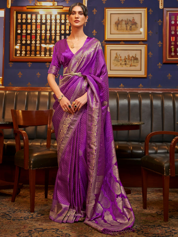 Purple satin saree crafted for elegance and style.