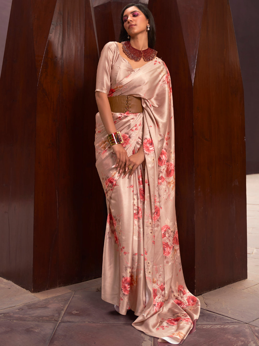 Vibrant color satin saree crafted for elegance and style.