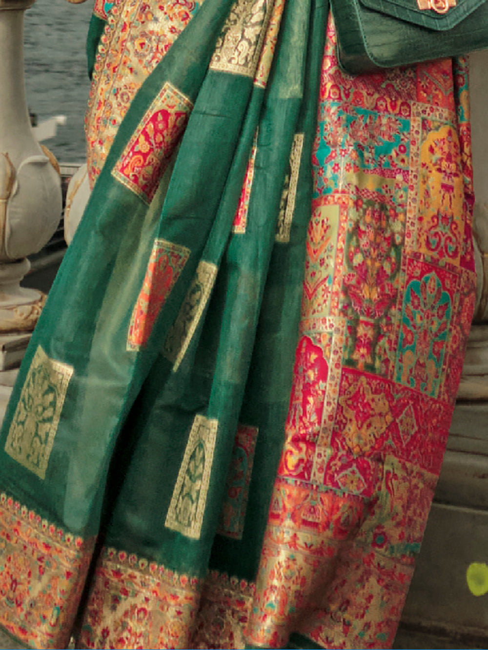 Vibrant color luxurious fabric exclusive attire crafted for elegance and style.