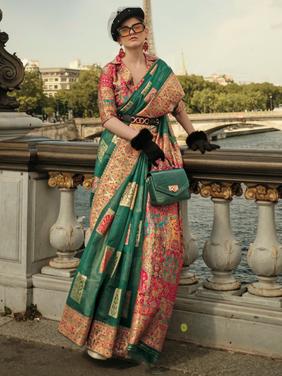 Green silk saree crafted for elegance and style.