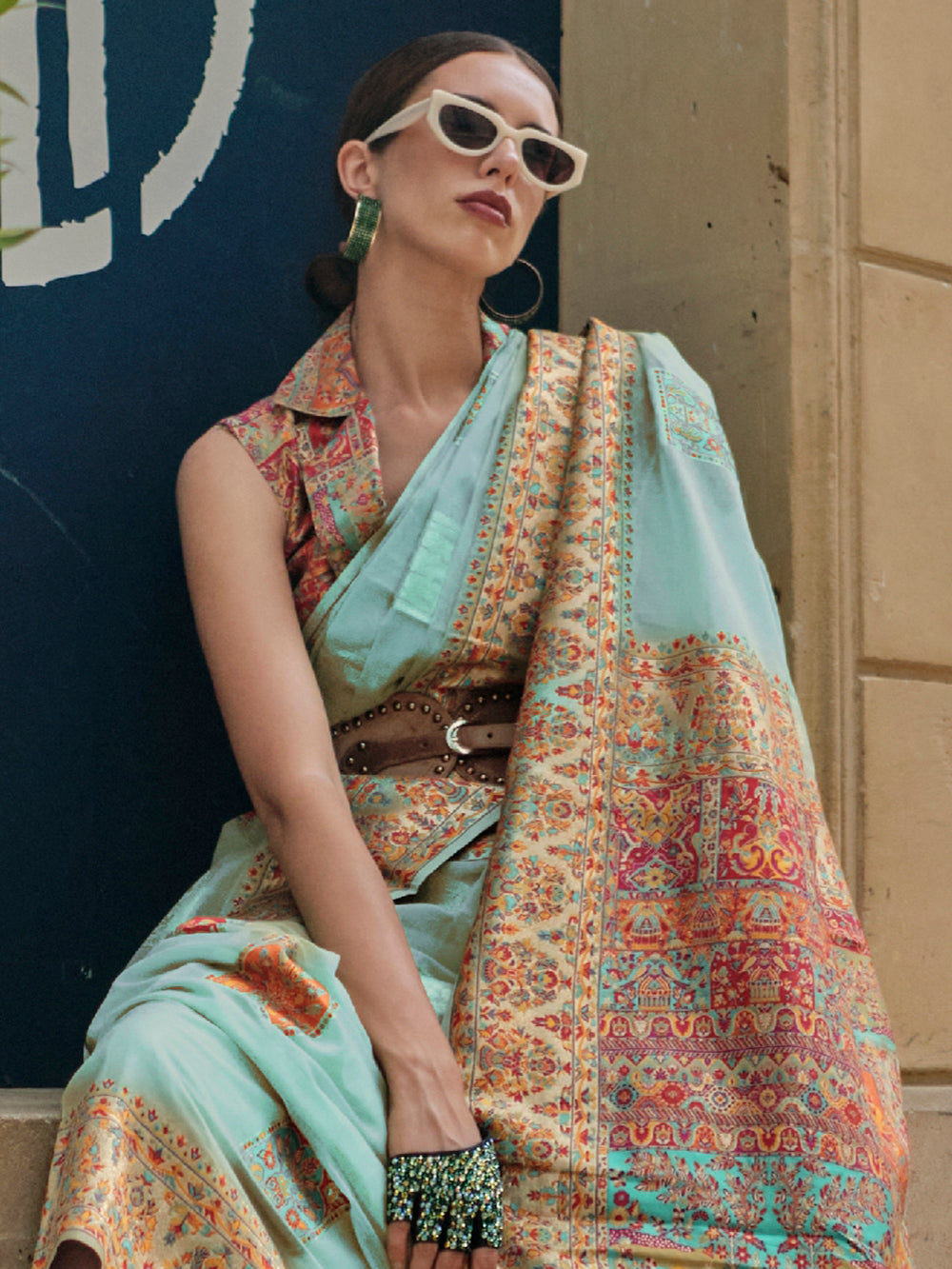 Vibrant color luxurious fabric exclusive attire crafted for elegance and style.