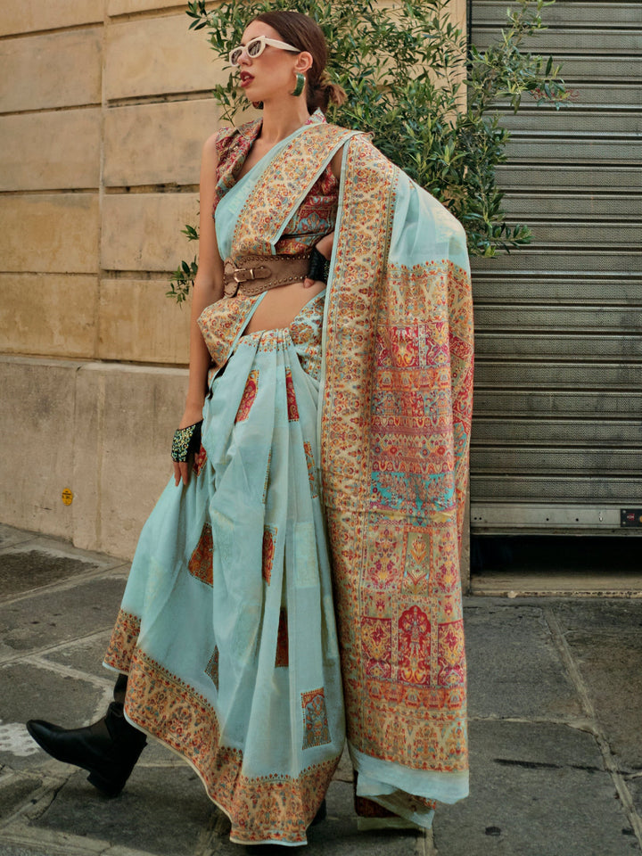 Blue silk saree crafted for elegance and style.