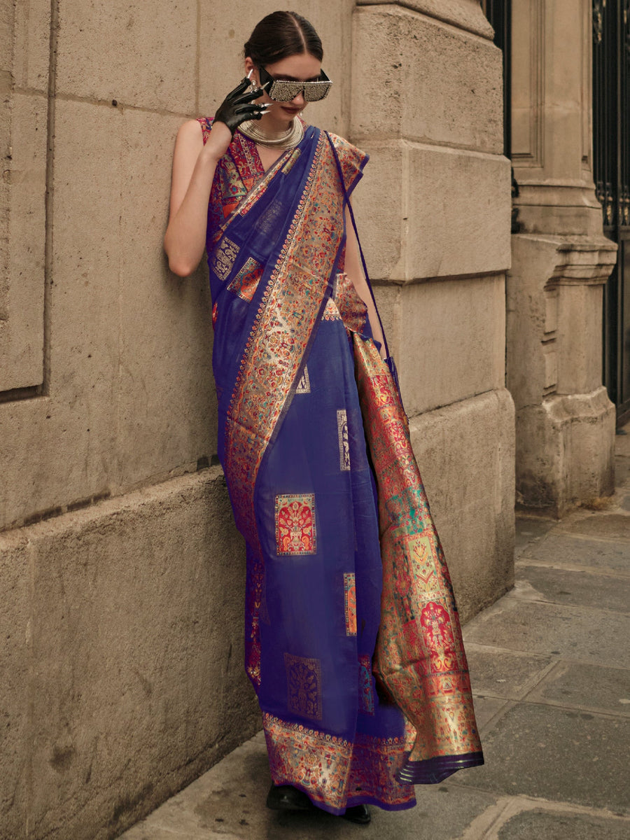 Blue silk saree crafted for elegance and style.