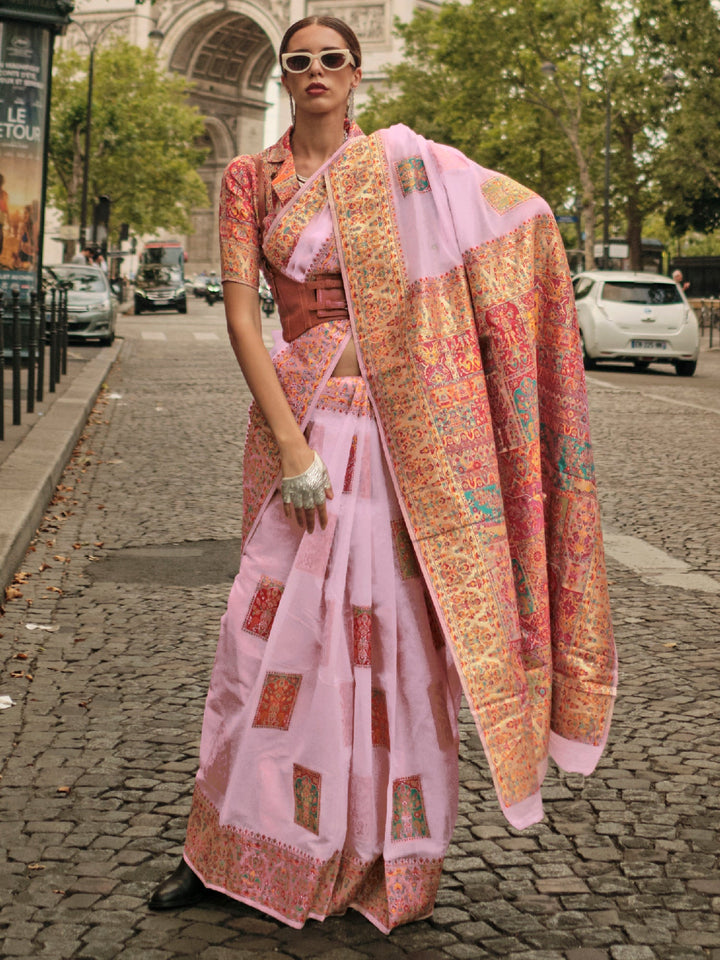 Pink silk saree crafted for elegance and style.