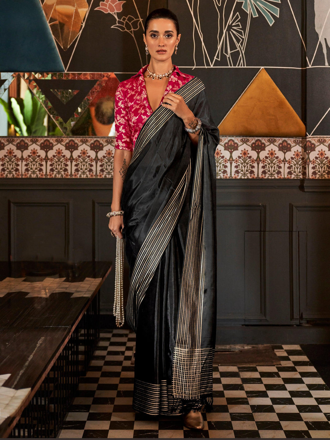 Pink silk saree crafted for elegance and style.