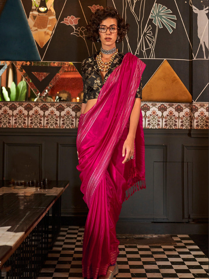 Pink silk saree crafted for elegance and style.