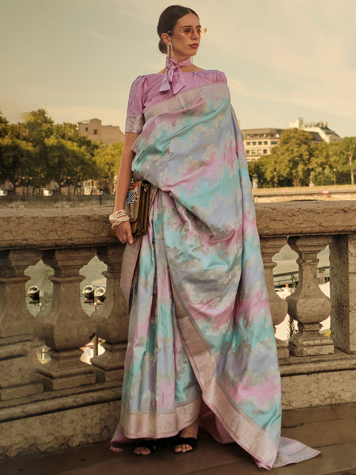 Pink satin saree crafted for elegance and style.