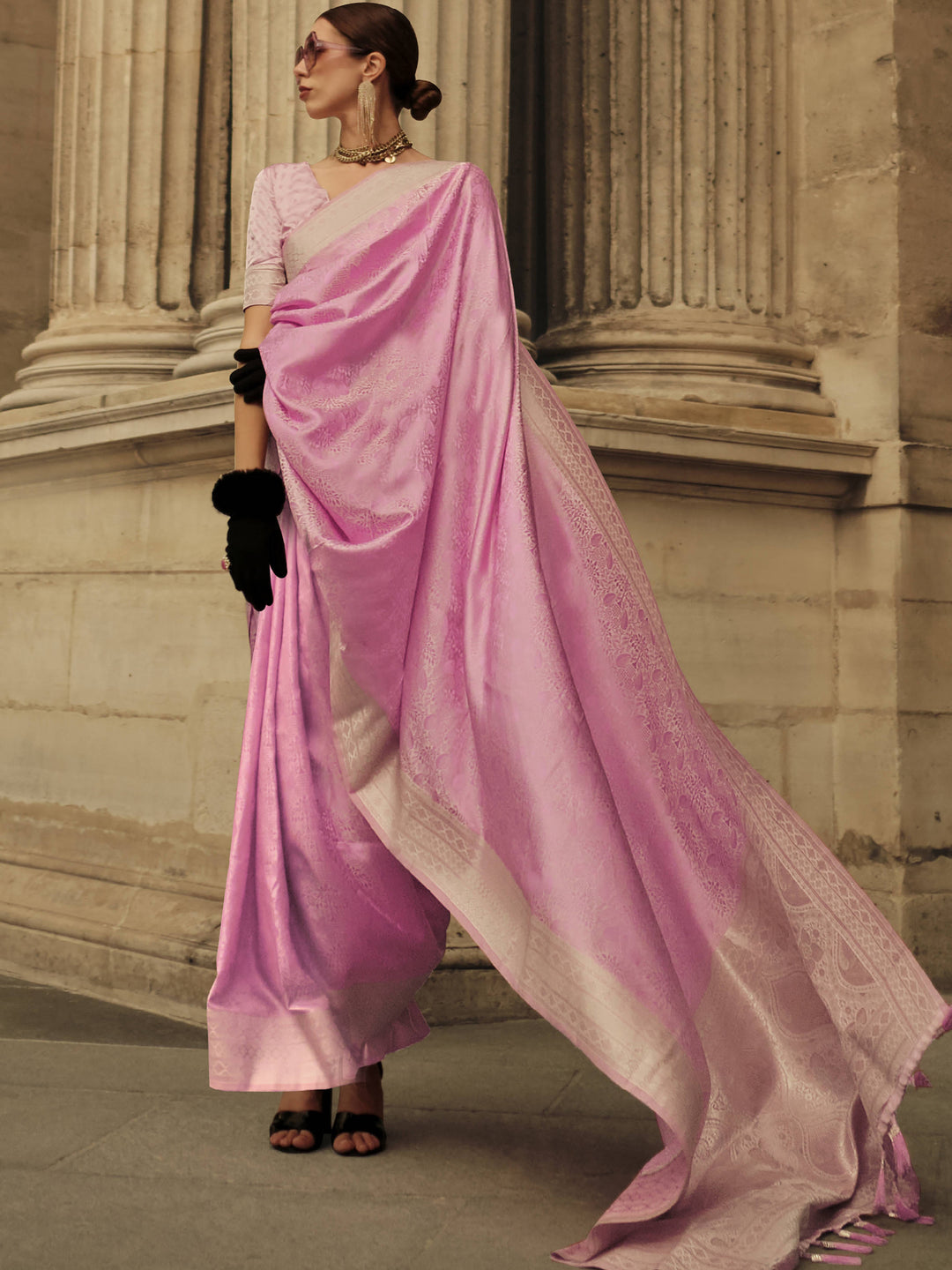 Pink silk saree crafted for elegance and style.