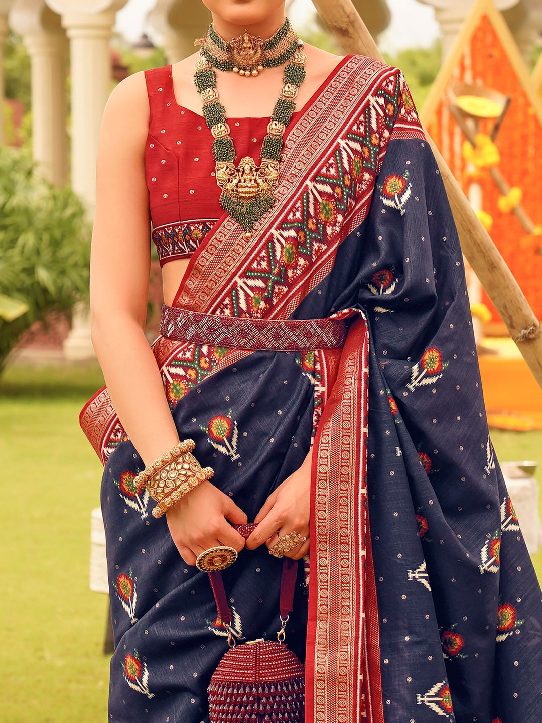 Vibrant color luxurious fabric exclusive attire crafted for elegance and style.