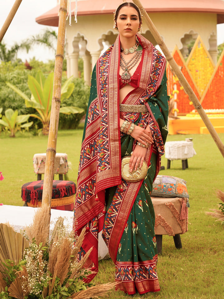 Green silk saree crafted for elegance and style.