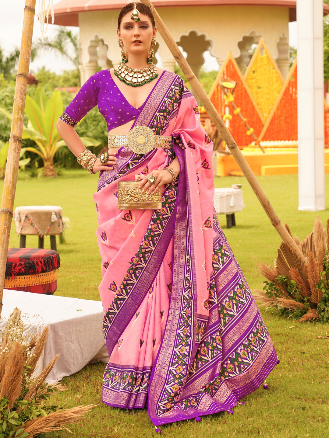 Pink silk saree crafted for elegance and style.