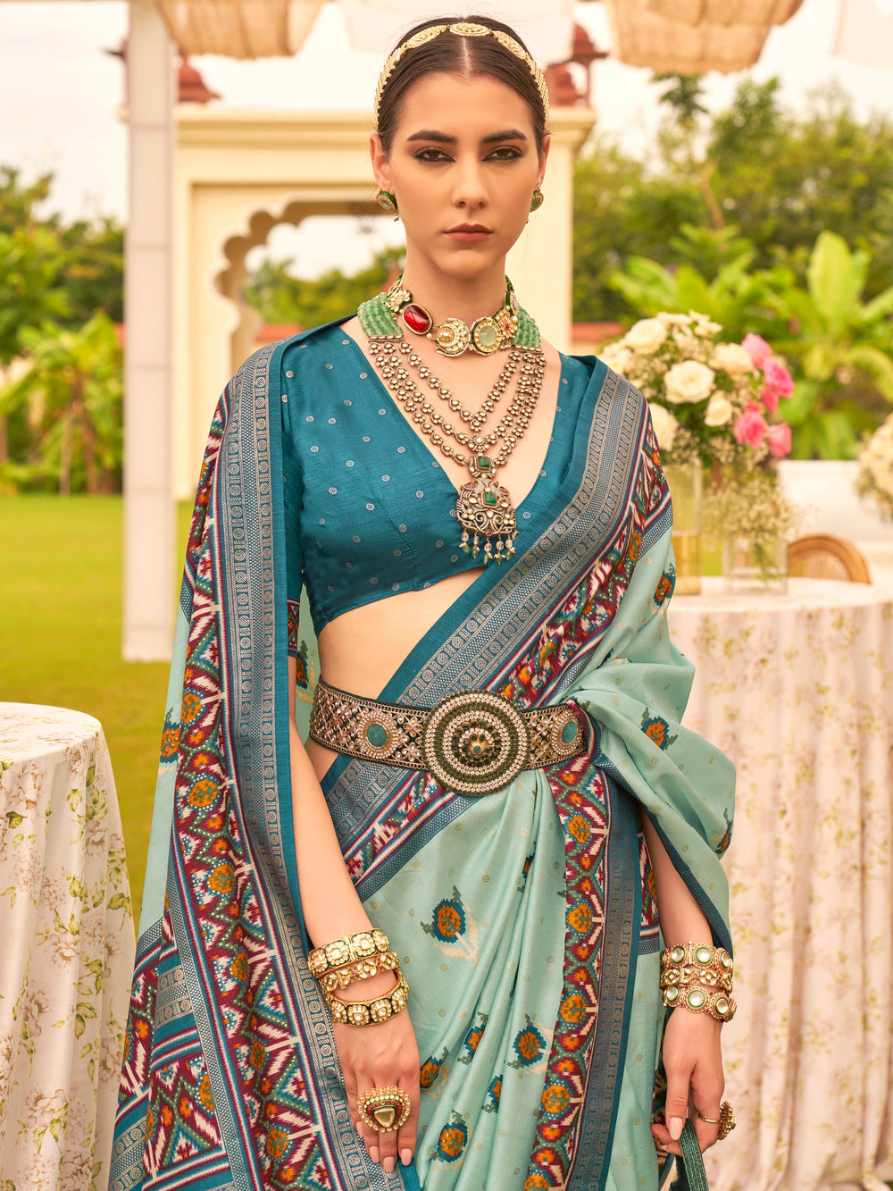 Vibrant color luxurious fabric exclusive attire crafted for elegance and style.