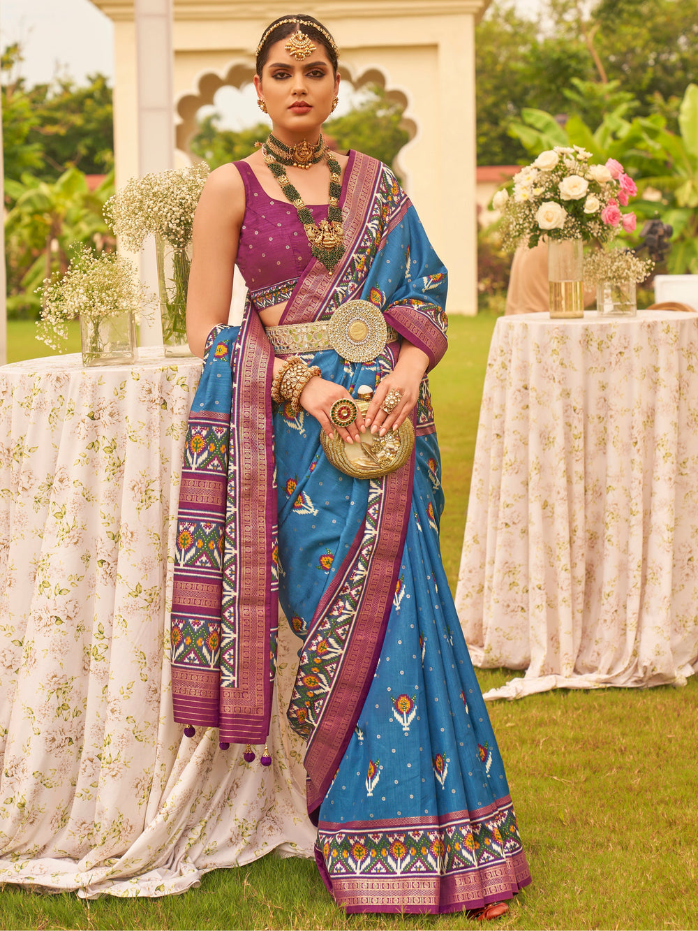 Vibrant color luxurious fabric exclusive attire crafted for elegance and style.