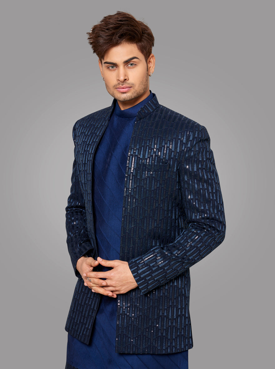 Make a statement in this Deep Blue Mid-Length Jacket, ideal for fashionable gatherings in the USA.