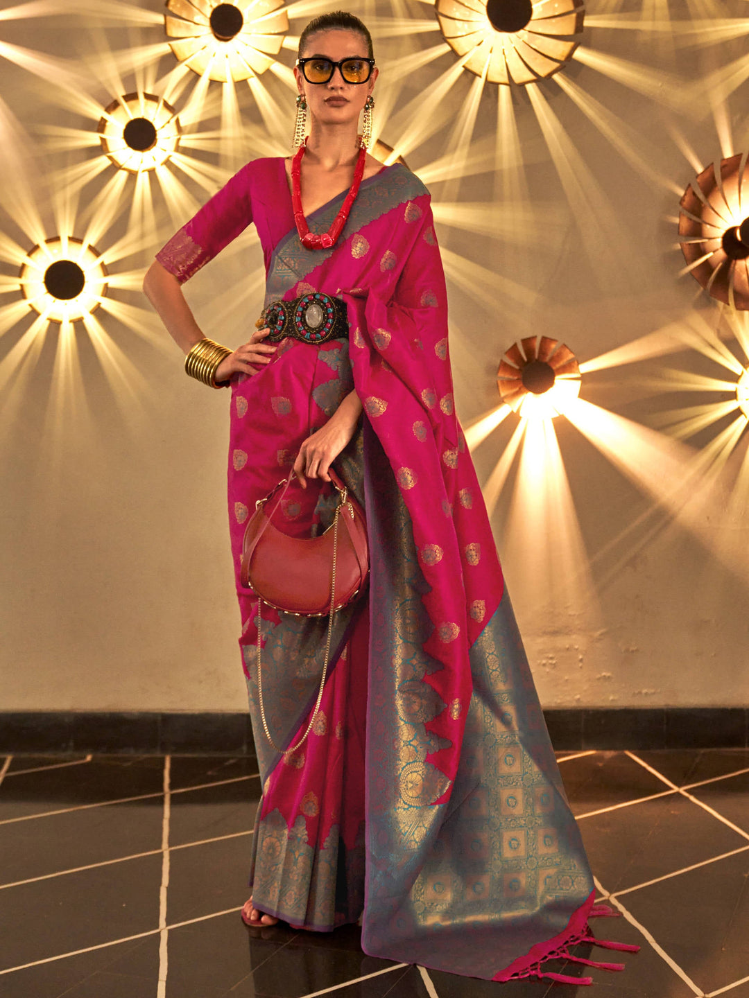 Pink silk saree crafted for elegance and style.