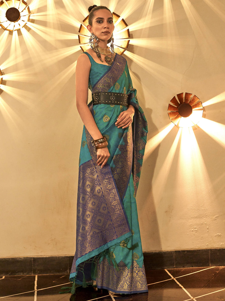 Blue silk saree crafted for elegance and style.