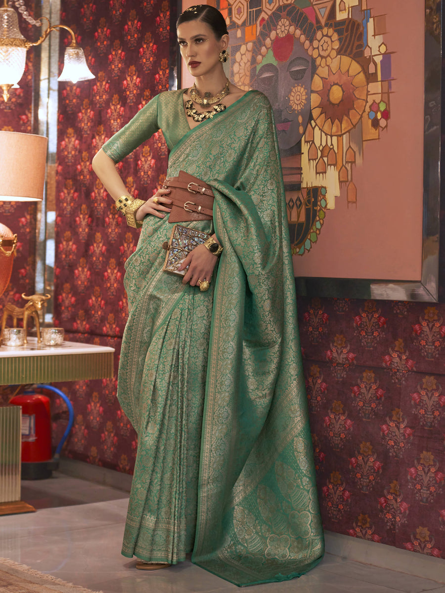 Green silk saree crafted for elegance and style.