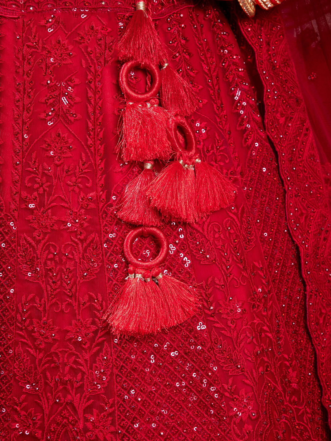 Charming Red Sequins Net Reception Wear Lehenga Choli With Dupatta