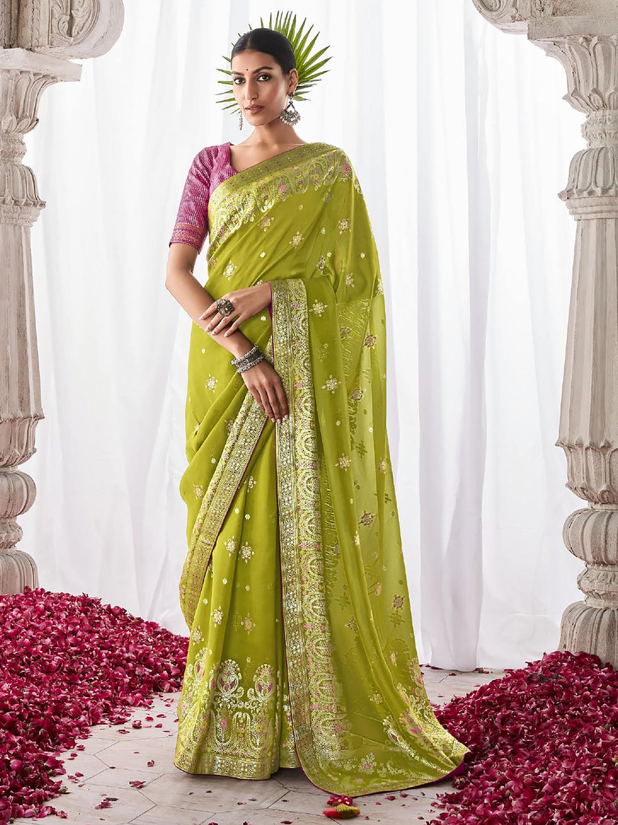 Green silk saree crafted for elegance and style.