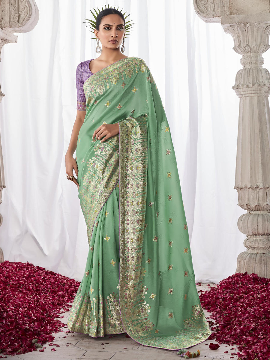 Green silk saree crafted for elegance and style.