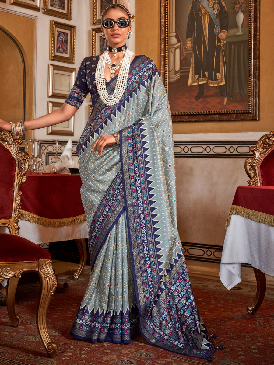 Blue silk saree crafted for elegance and style.