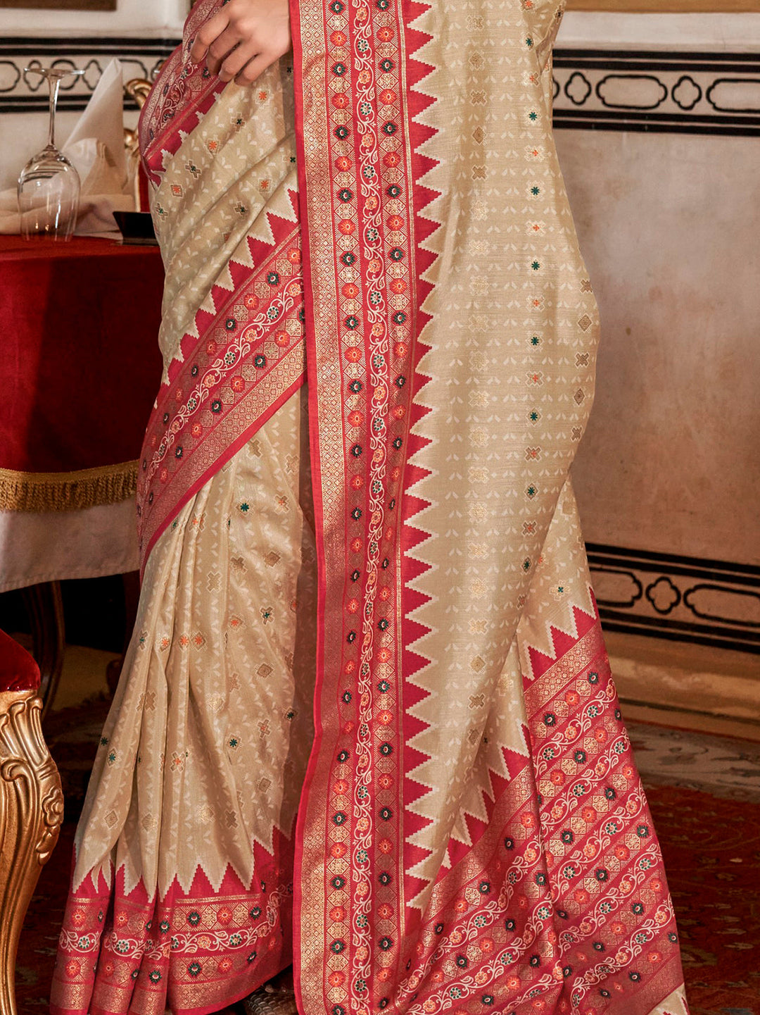 Vibrant color luxurious fabric exclusive attire crafted for elegance and style.