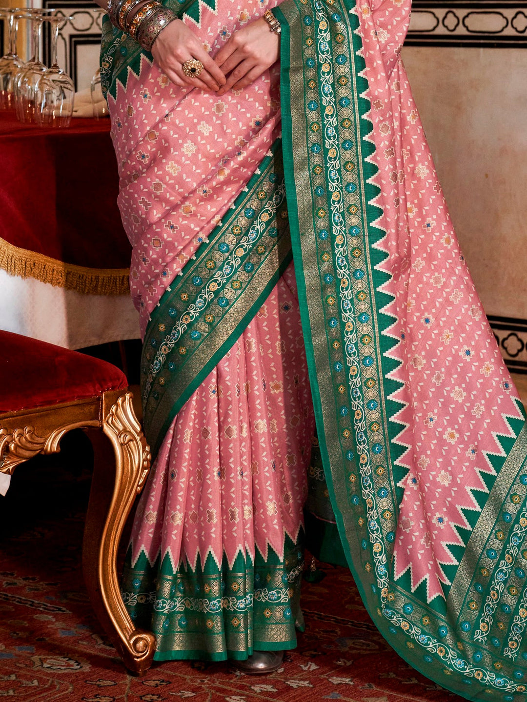 Vibrant color luxurious fabric exclusive attire crafted for elegance and style.