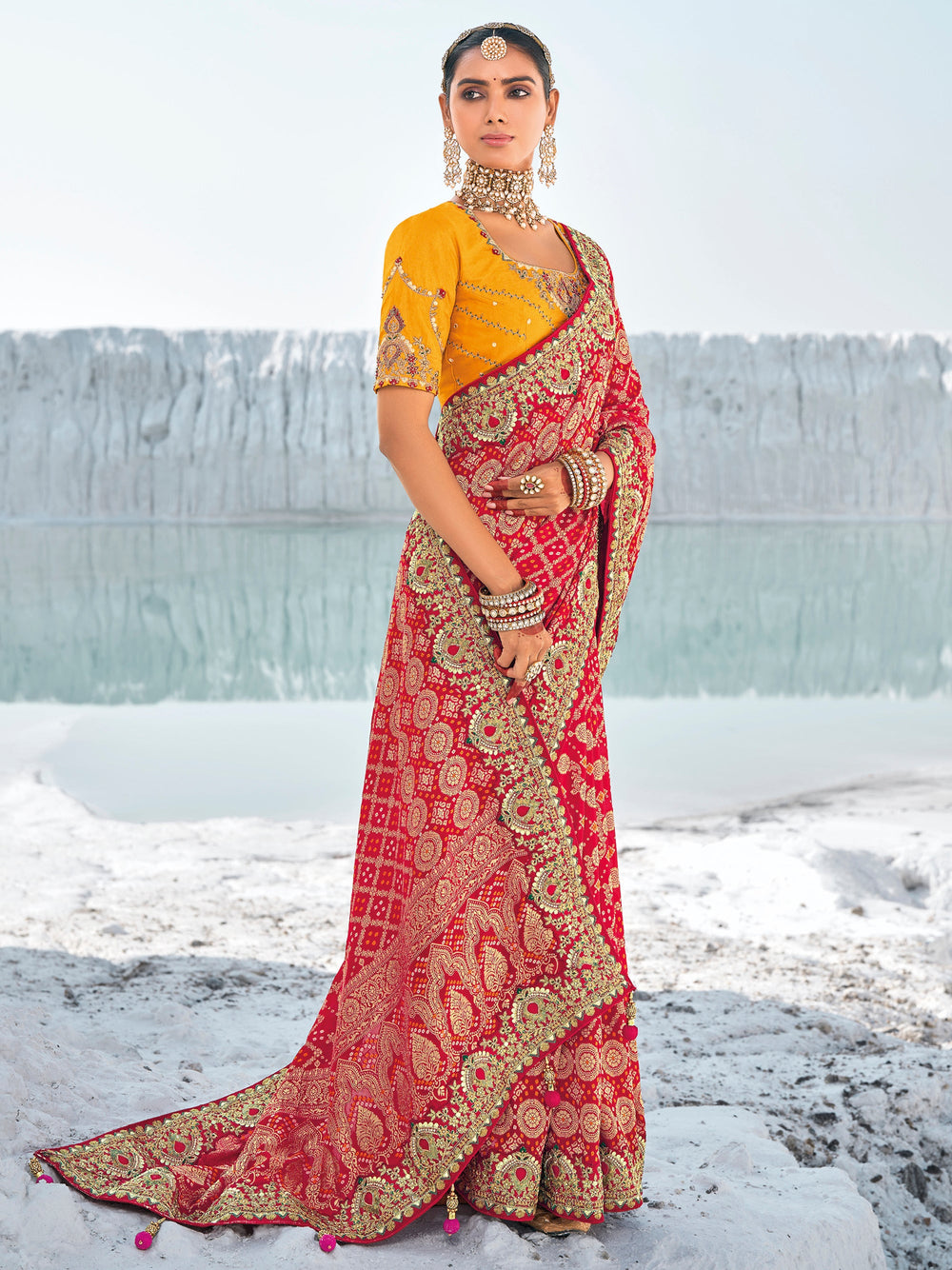 Vibrant color luxurious fabric exclusive attire crafted for elegance and style.