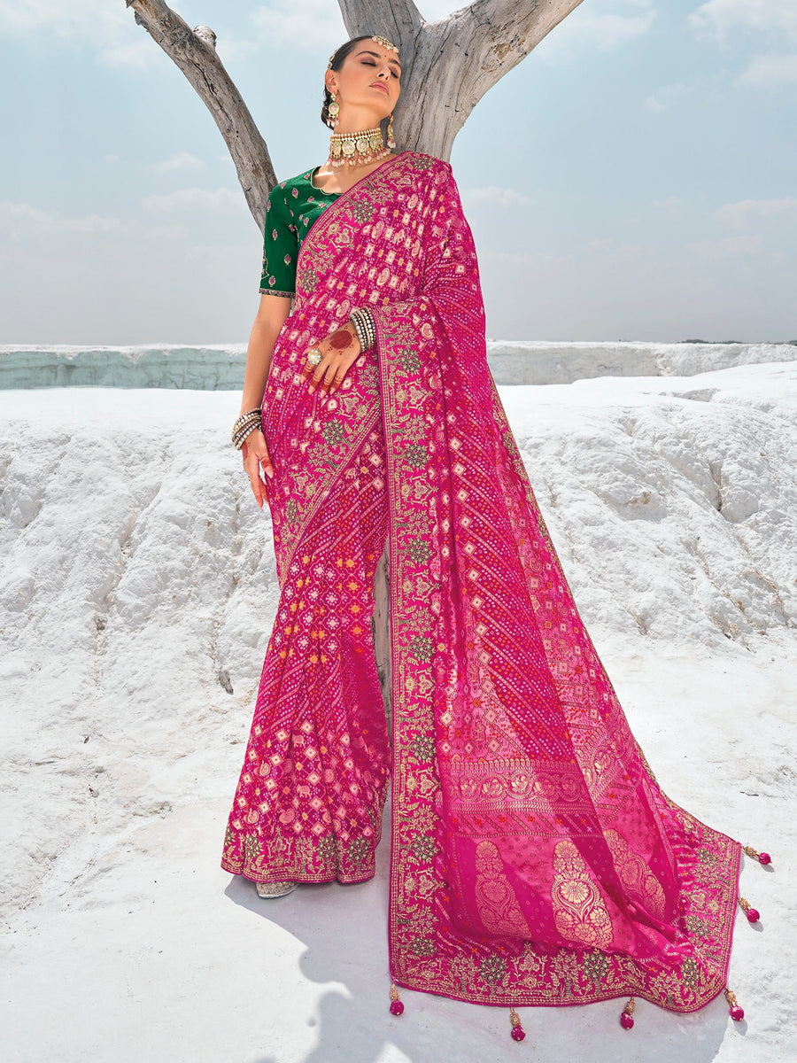 Pink georgette saree crafted for elegance and style.