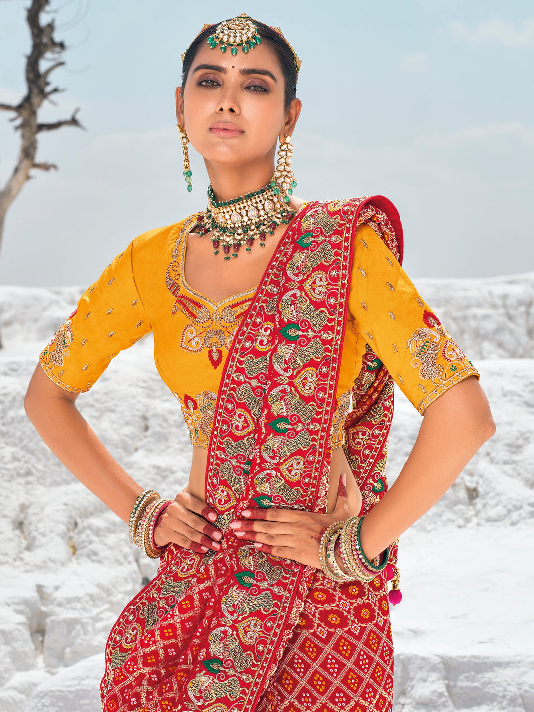 Vibrant color luxurious fabric exclusive attire crafted for elegance and style.