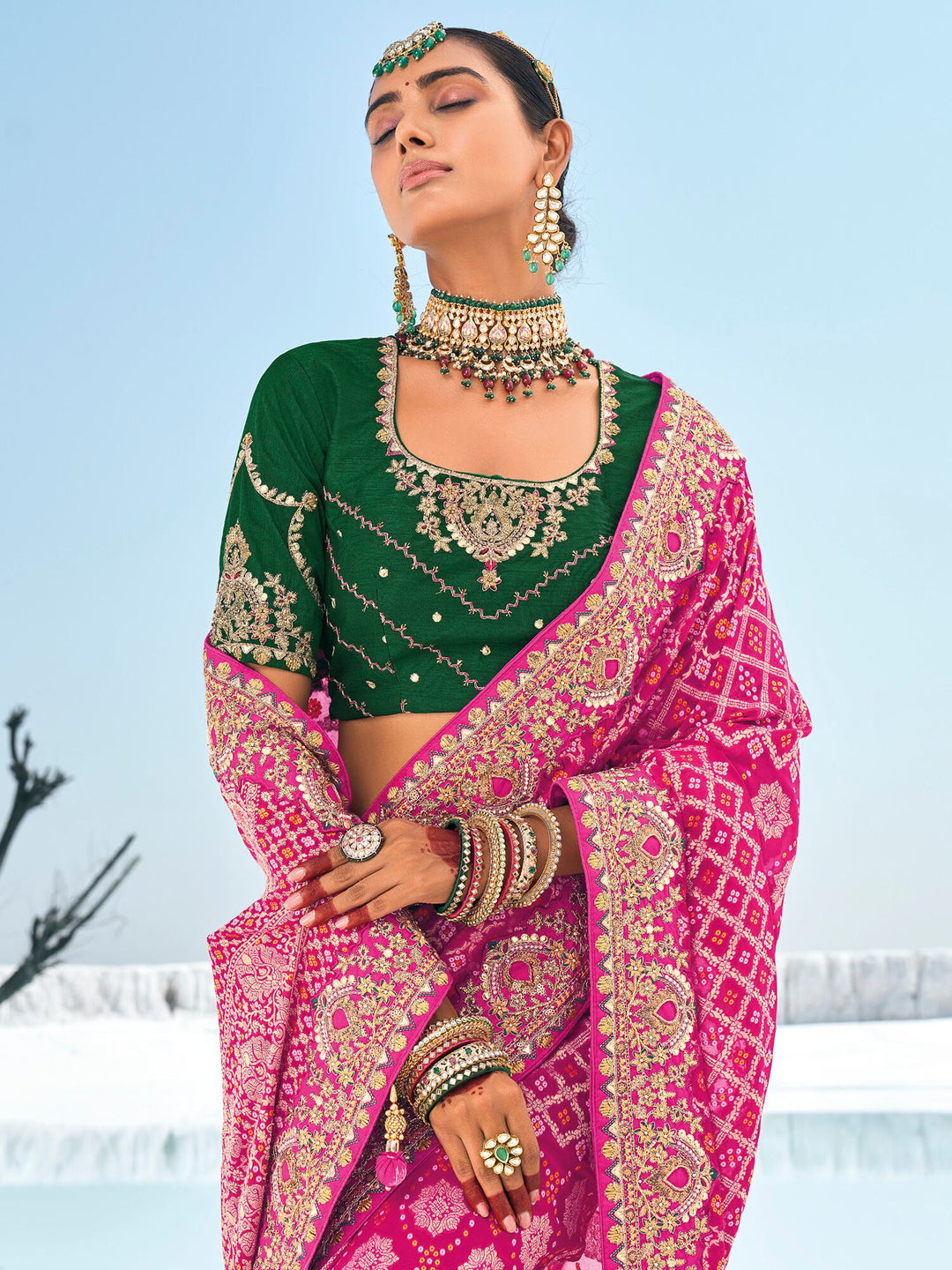 Vibrant color luxurious fabric exclusive attire crafted for elegance and style.