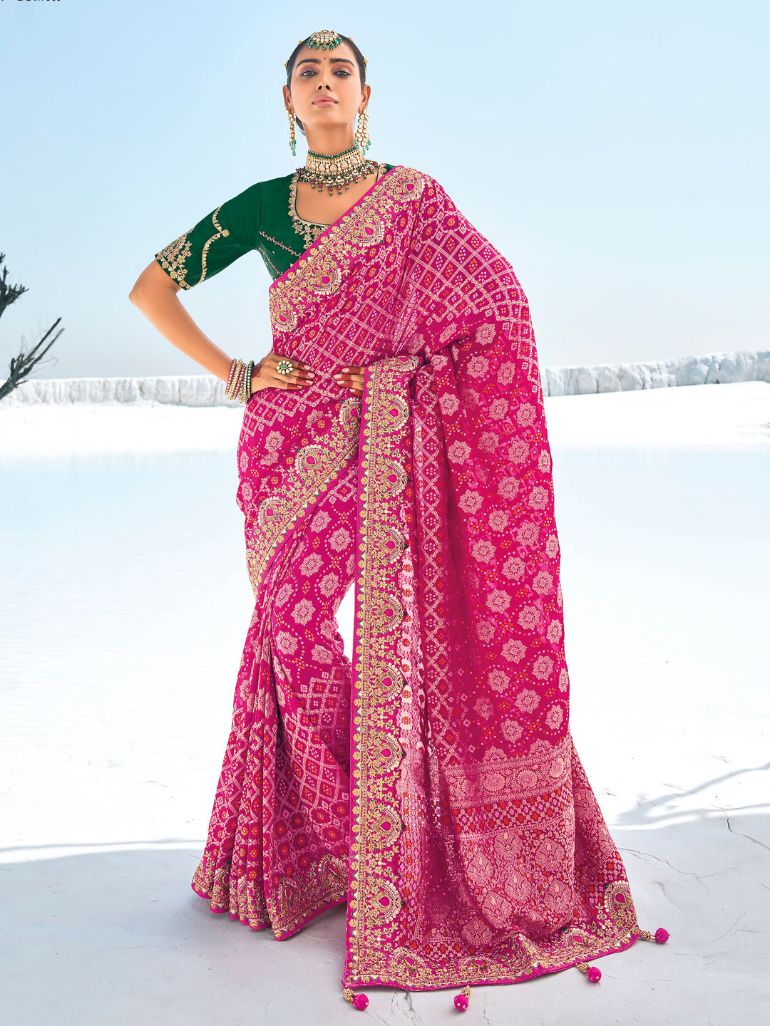 Pink georgette saree crafted for elegance and style.