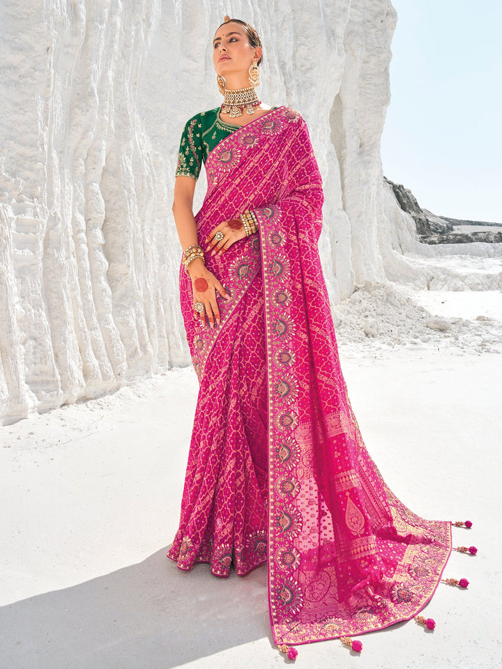 Pink georgette saree crafted for elegance and style.