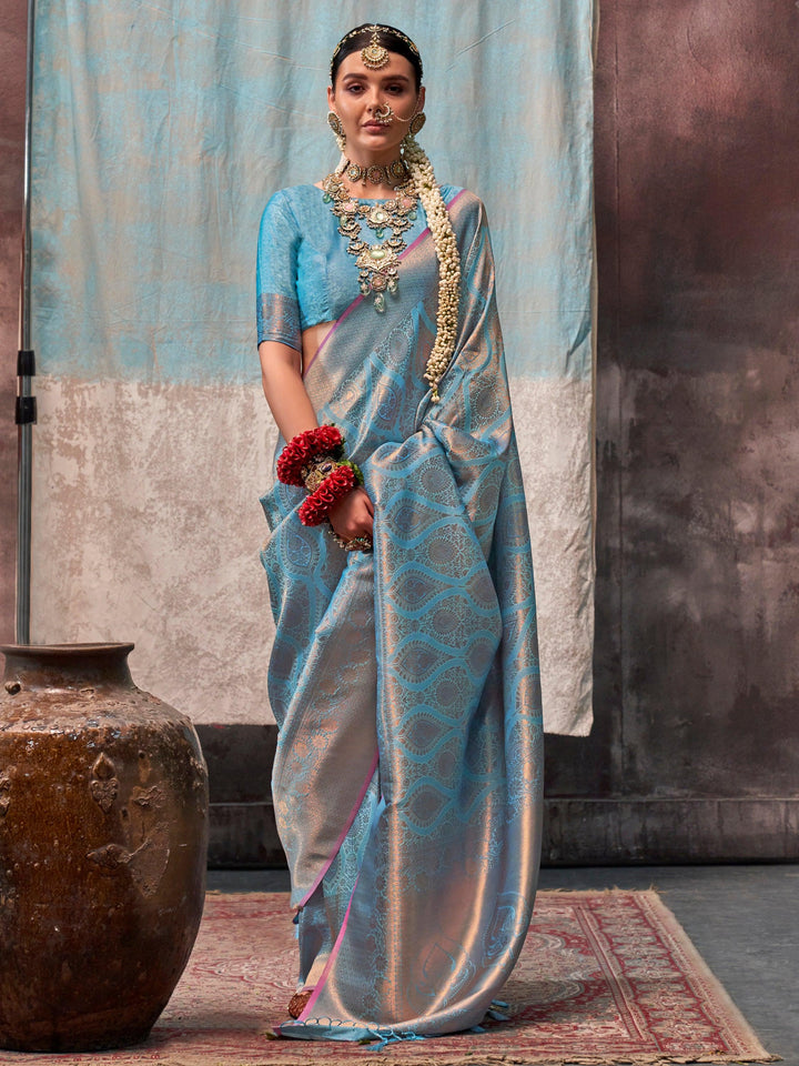 Blue silk saree crafted for elegance and style.