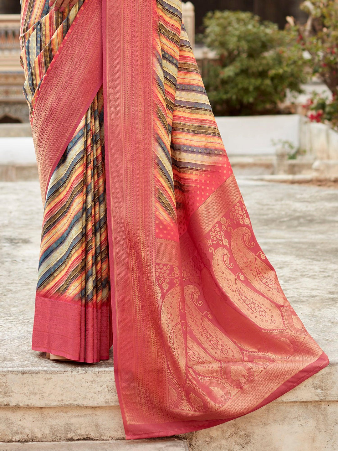 Vibrant color luxurious fabric exclusive attire crafted for elegance and style.