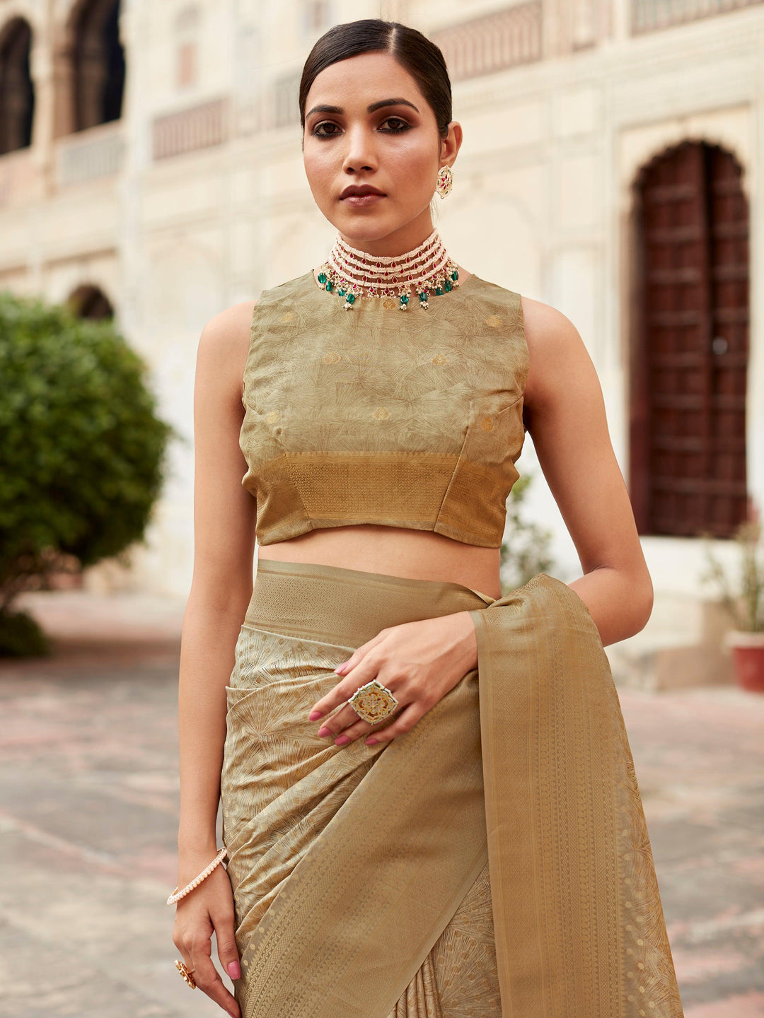 Vibrant color luxurious fabric exclusive attire crafted for elegance and style.