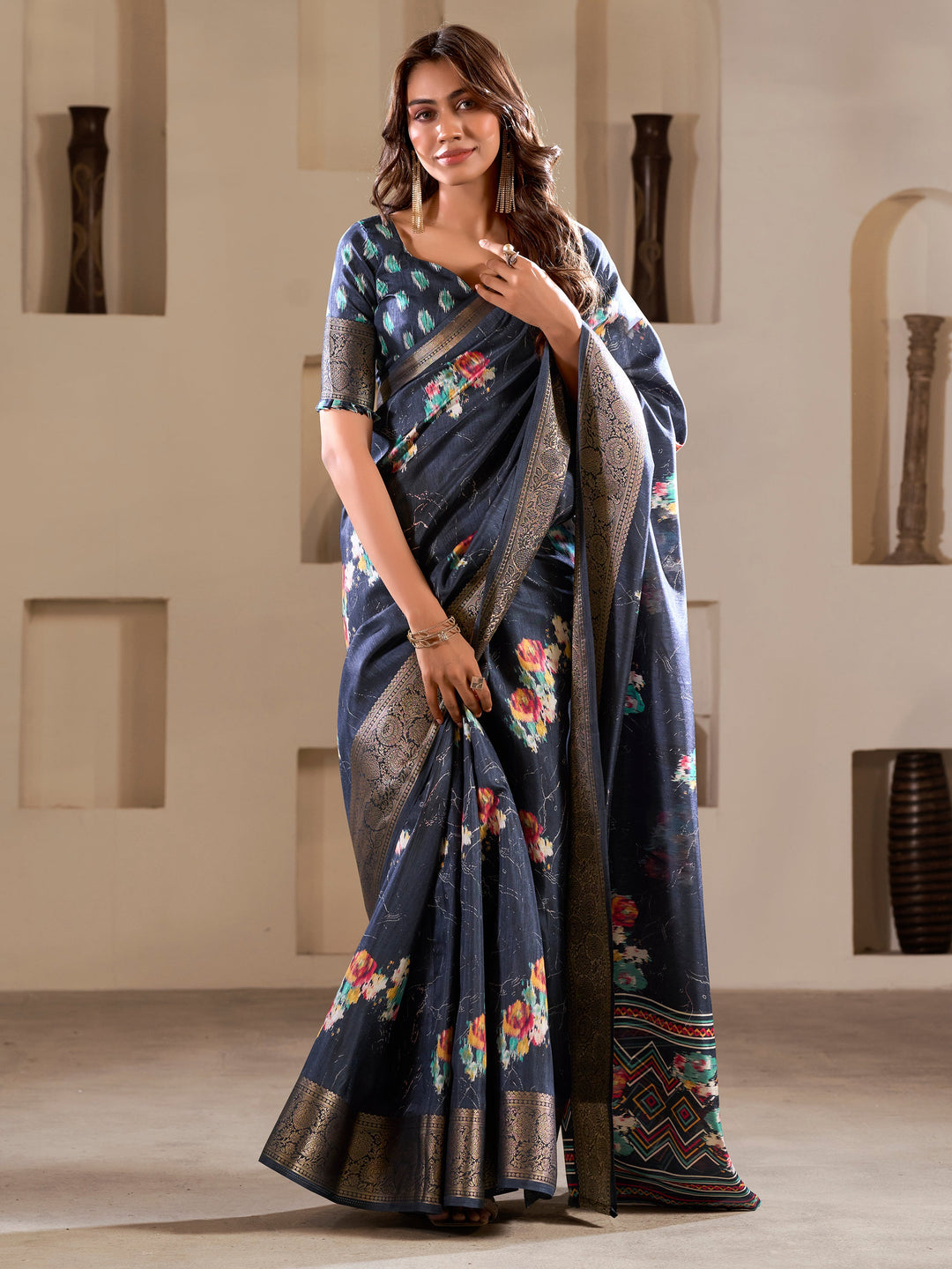 Blue silk saree crafted for elegance and style.